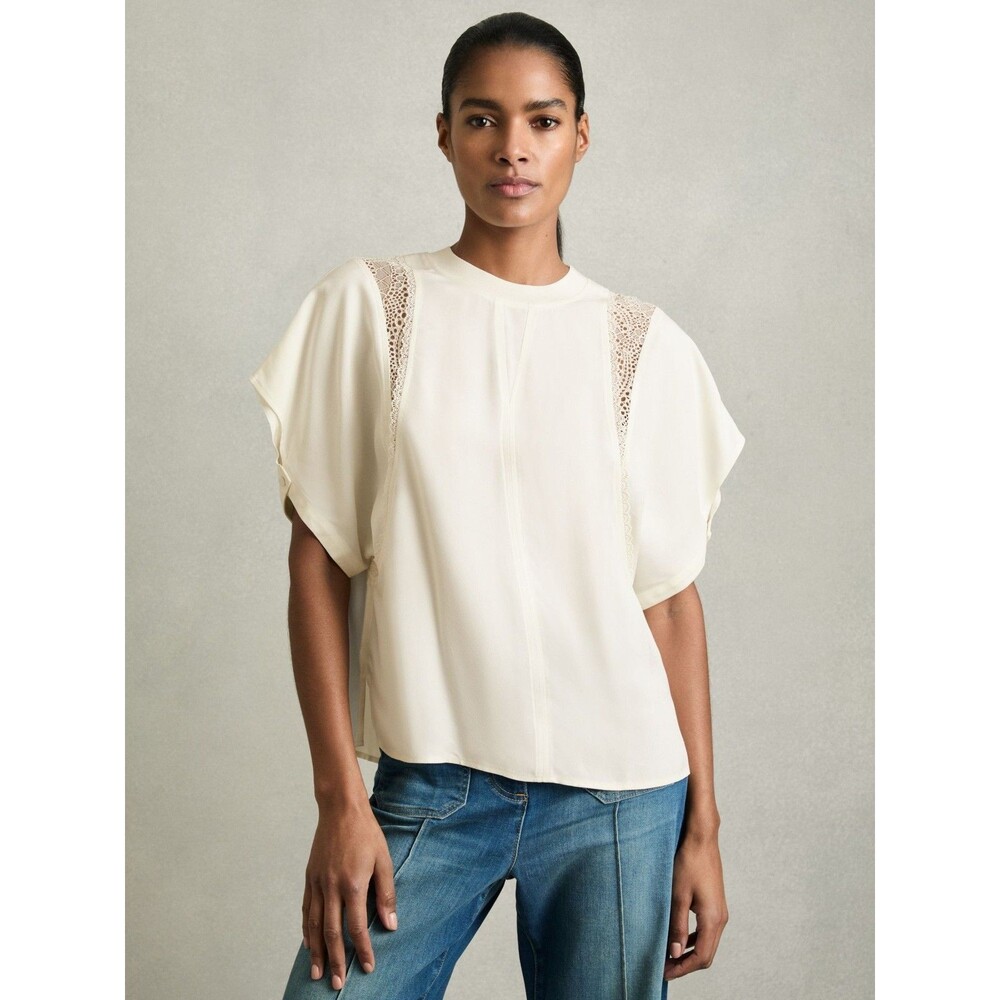 NWOT Reiss Harlowe Lace-Insert T-Shirt in Cream Size 4